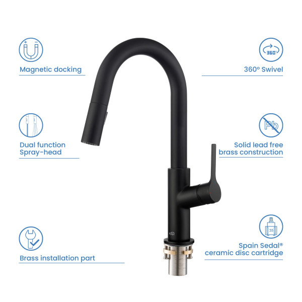 KIBI C-KKF2017MB-KSD100MB Fusion Faucet with Soap Dispenser - Matte Black