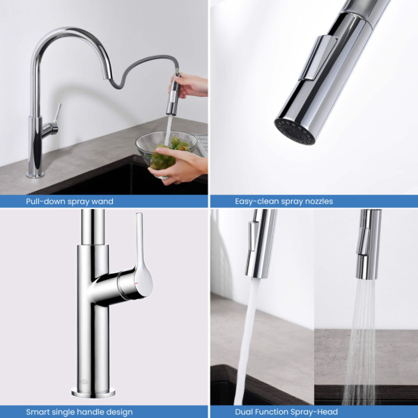 KIBI C-KKF2018CH-KSD100CH Fusion-T Kitchen Faucet with Soap Dispenser - Chrome