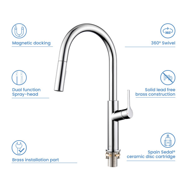 KIBI C-KKF2018CH-KSD100CH Fusion-T Kitchen Faucet with Soap Dispenser - Chrome