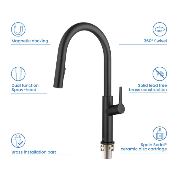 KIBI C-KKF2018MB-KSD100MB Fusion-T Faucet with Soap Dispenser - Matte Black