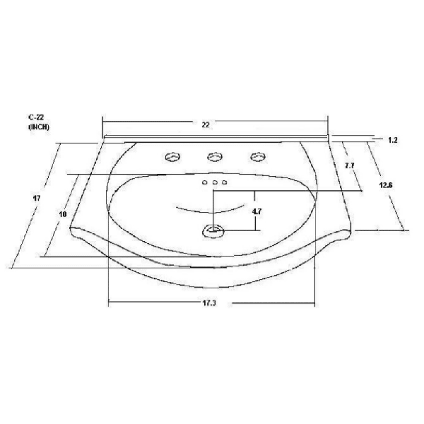 Empire C22 Capri 22" Ceramic Narrow Depth Rounded Bathroom Bowl Top Sink
