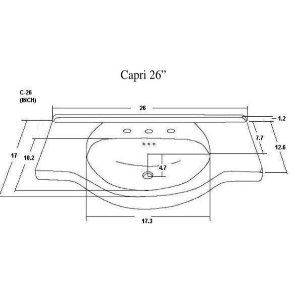 Empire C26 Capri 26'' Ceramic Rounded Bathroom Single Bowl 