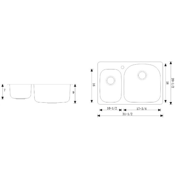 Lenova CA-TM-DR Stainless Steel Sink Unequal Double Bowl 18 Gauge
