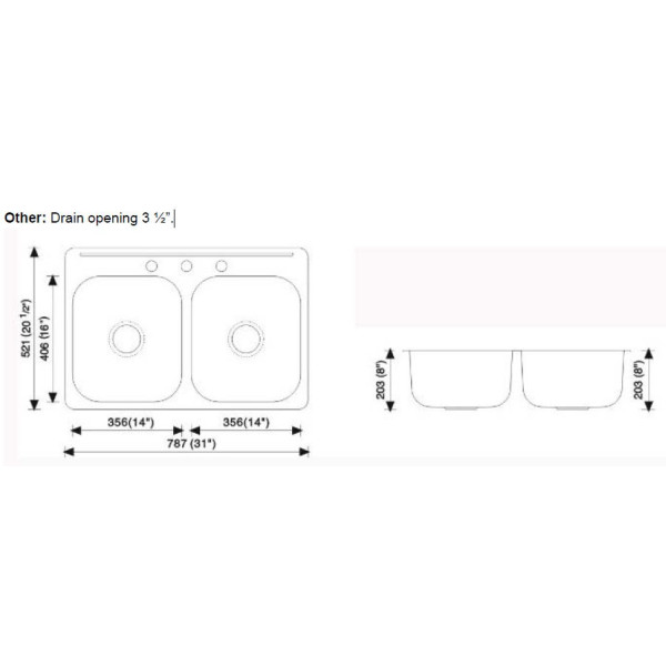 Lenova CA-TM-ED Stainless Steel Sink Equal Double Bowl 18 Gauge Top Mount