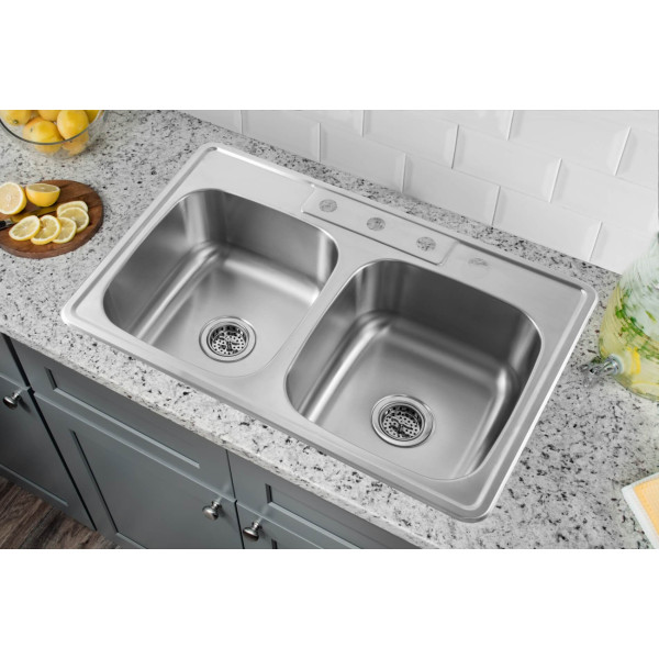 Cahaba CA113133 33 Inch 20 Gauge Stainless Steel Double Bowl Kitchen Sink
