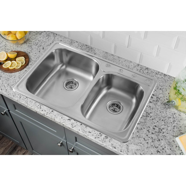 Cahaba CA113233 33-1/8 x 22 20 Gauge Stainless Steel Double Bowl Kitchen Sink