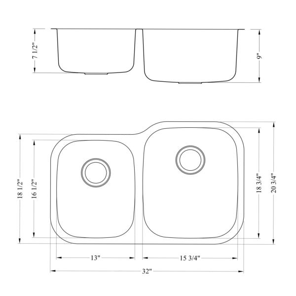 Cahaba CA121332 16 Gauge Double Kitchen Sink w/ Grid Set & Drain Assemblies