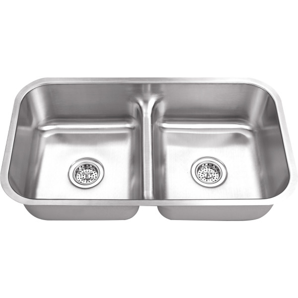 Cahaba CA1221L32 18 Gauge Double Bowl Kitchen Sink With Grid Set and Drain