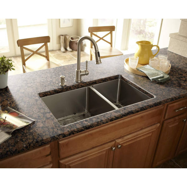 Cahaba CA221232 16 Gauge Kitchen Sink With Grid Set And Drain Assemblies