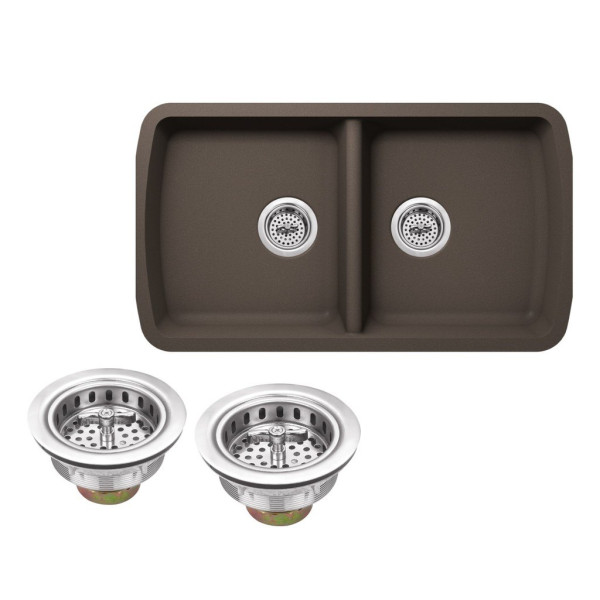 Cahaba CA324133 Quartz 50/50 2 Bowl Kitchen Sink With Twist & Lock Strainer