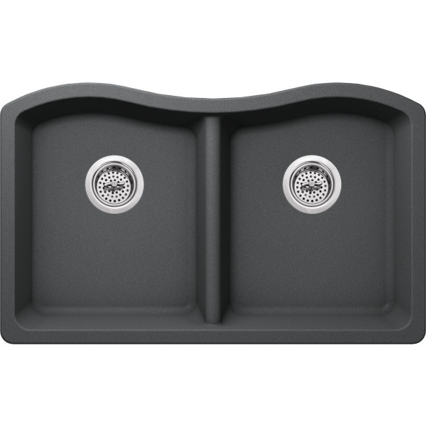 Cahaba CA3241E33 Quartz Double Bowl Kitchen Sink w/ Twist and Lock Strainer