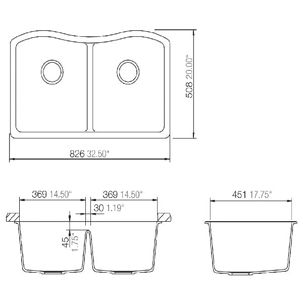 Cahaba CA3241E33 Quartz Double Bowl Kitchen Sink w/ Twist and Lock Strainer