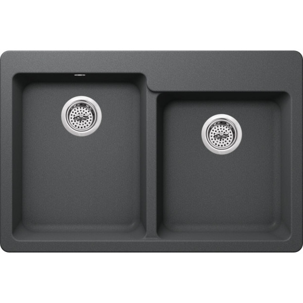 Cahaba CA3241L33 Quartz Offset 2 Bowl Kitchen Sink w/ Twist & Lock Strainer