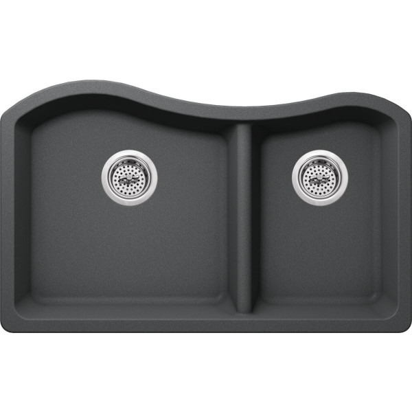 Cahaba CA324233 Quartz Double Bowl Kitchen Sink With Twist & Lock Strainer