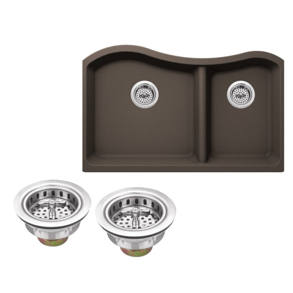 Cahaba CA324233 Quartz Double Bowl Kitchen Sink With Twist & Lock Strainer