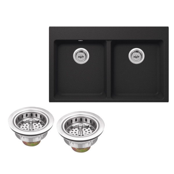 Cahaba CA344133 50/50 Double Bowl Kitchen Sink With Twist and Lock Strainer