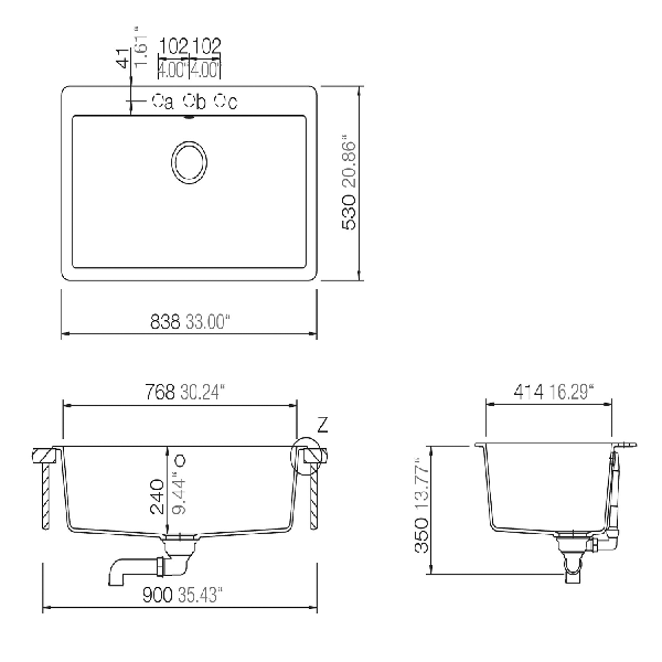 Cahaba CA344SB33 Quartz Single Bowl Kitchen Sink w/ Twist and Lock Strainer