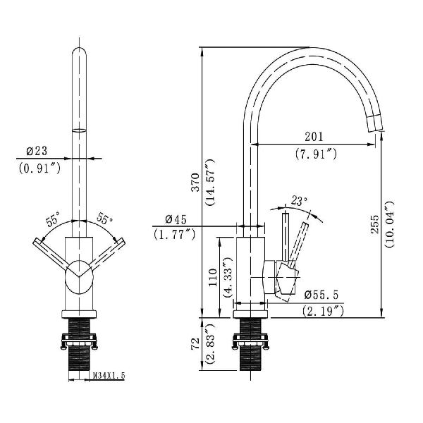 Cahaba CA6114SS Single Lever Handle Goose Neck Stainless Steel Bar Faucet