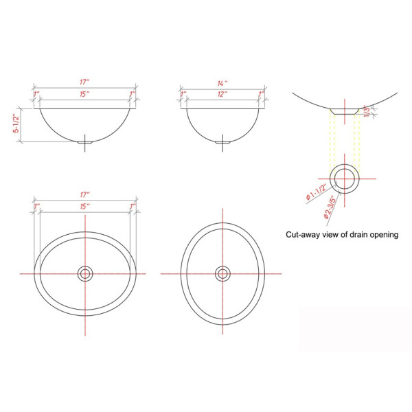 Lenova CB-123 Copper Round Bathroom Sink Undermount/Top Mount 17 X 14