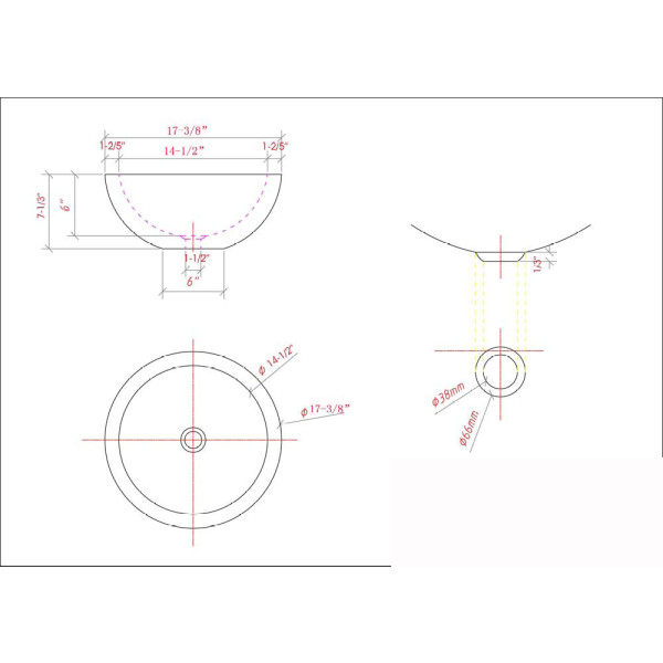 Lenova CB-124 Copper Round Bathroom Sink Above Counter Top 15 Gauge
