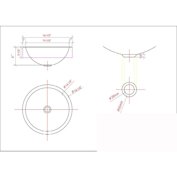 Lenova CB-125 Copper Round Bathroom Sink Above Counter Top 15 Gauge