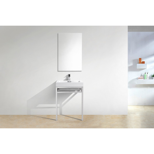 KubeBath CH24 Stainless Steel Console With White Acrylic Sink In Chrome
