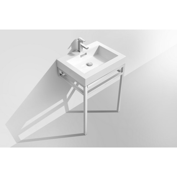 KubeBath CH24 Stainless Steel Console With White Acrylic Sink In Chrome