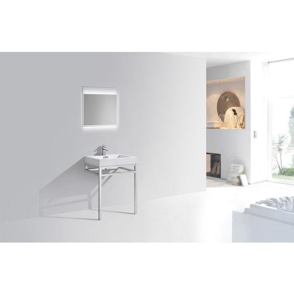 KubeBath CH24 Stainless Steel Console With White Acrylic Sink In Chrome