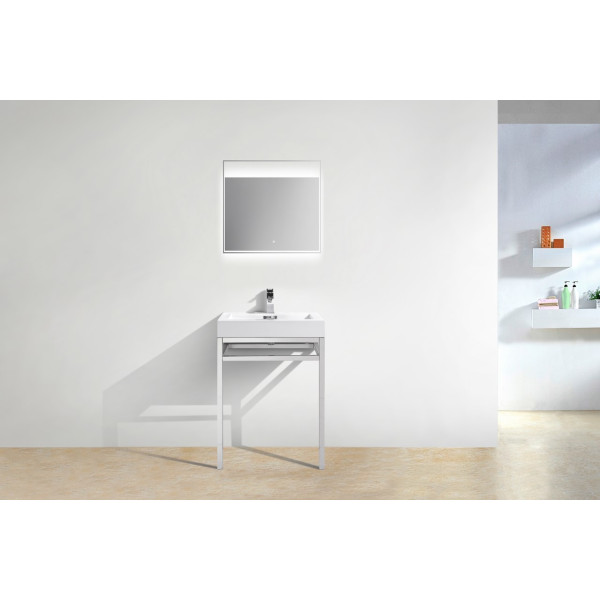 KubeBath CH24 Stainless Steel Console With White Acrylic Sink In Chrome