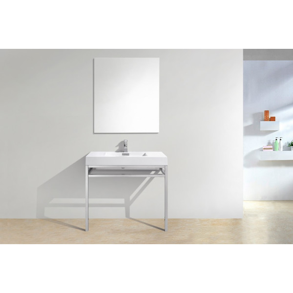 KubeBath CH36 Stainless Steel Console In Chrome With Acrylic Sink