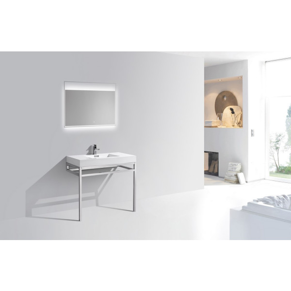 KubeBath CH36 Stainless Steel Console In Chrome With Acrylic Sink