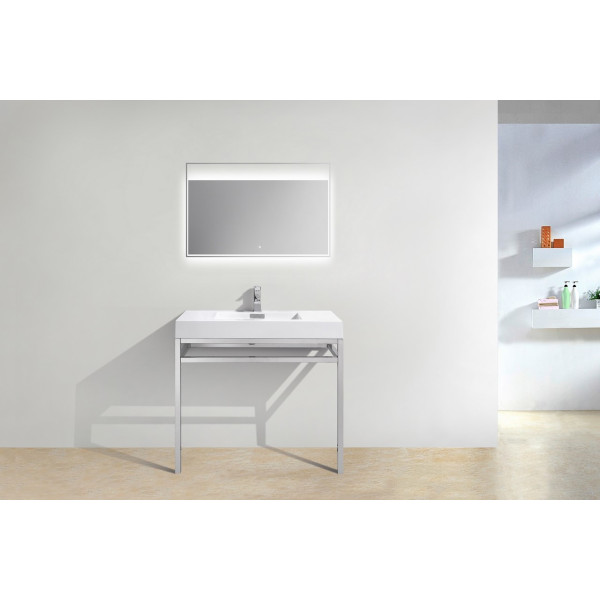 KubeBath CH36 Stainless Steel Console In Chrome With Acrylic Sink