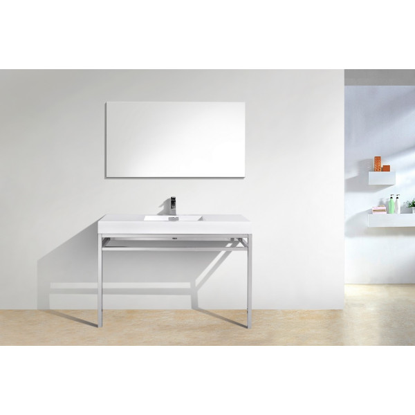 KubeBath CH48 Haus 48 Inch Steel Console With White Acrylic Sink In Chrome