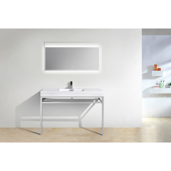 KubeBath CH48 Haus 48 Inch Steel Console With White Acrylic Sink In Chrome