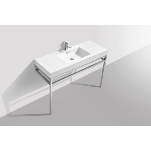 KubeBath CH48 Haus 48 Inch Steel Console With White Acrylic Sink In Chrome