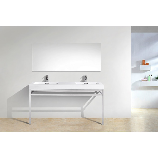 KubeBath CH60D Haus Double Sink Console With Acrylic Sink In Chrome