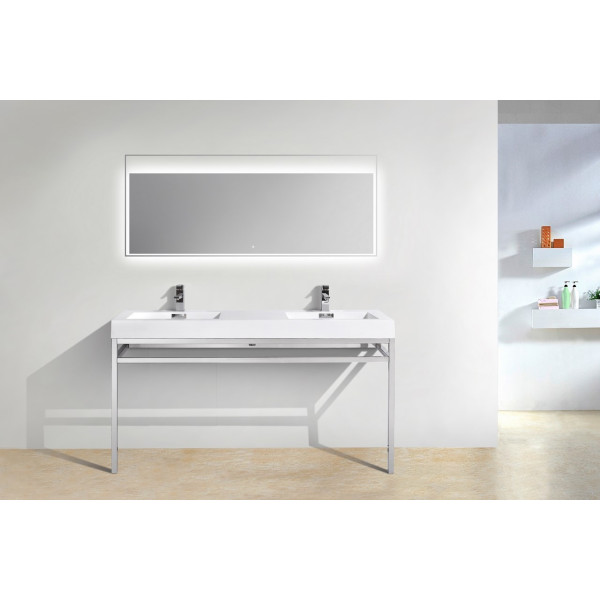 KubeBath CH60D Haus Double Sink Console With Acrylic Sink In Chrome