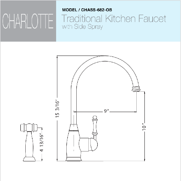 Houzer CHASS-682 Charlotte Solid Brass One Handle Kitchen Faucet with Sidespray