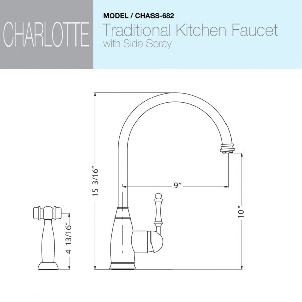 Houzer CHASS-682 Charlotte Solid Brass One Handle Kitchen Faucet with Sidespray