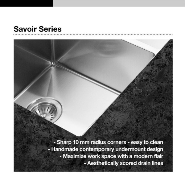 Houzer CNB-1200 Savoir Series 10mm Radius Undermount Prep Bowl Kitchen Sink