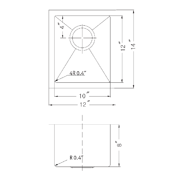 Houzer CNB-1200 Savoir Series 10mm Radius Undermount Prep Bowl Kitchen Sink