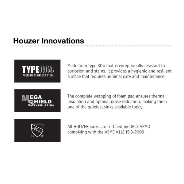 Houzer CNR-1700 Savoir Series 10mm Radius Undermount Bar/Prep Bowl Kitchen Sink