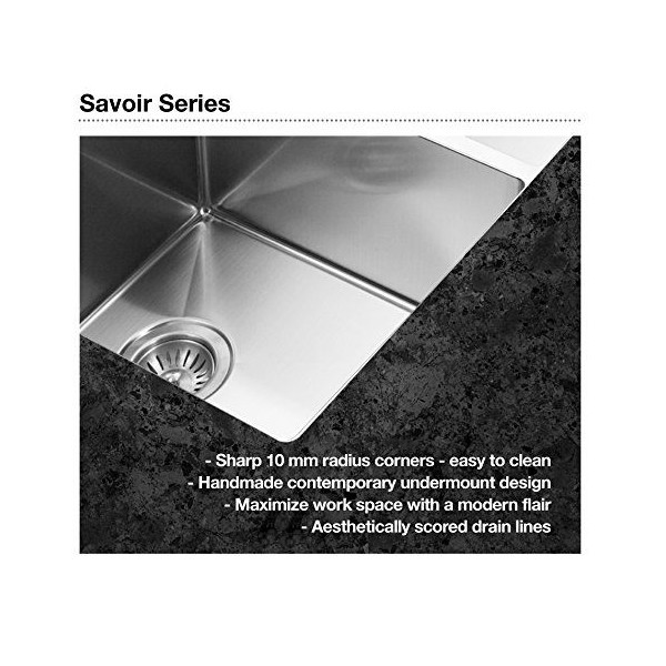 Houzer CNR-1700 Savoir Series 10mm Radius Undermount Bar/Prep Bowl Kitchen Sink