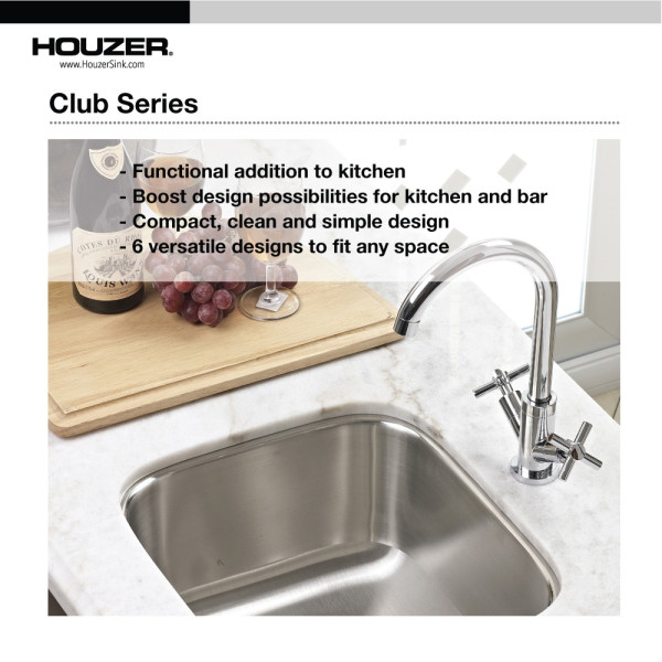 Houzer CS-1407-C Club Series 14" Stainless Steel Undermount Bar/Prep Sink