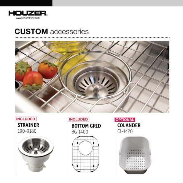 Houzer CS-1407-C Club Series 14" Stainless Steel Undermount Bar/Prep Sink