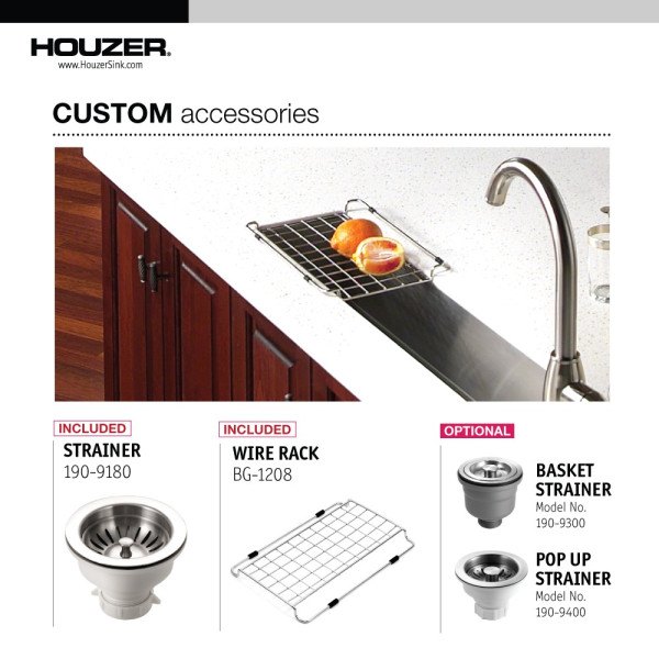 Houzer CTB-3285 Contempo Trough Series Undermount Stainless Steel Bar/Prep Sink