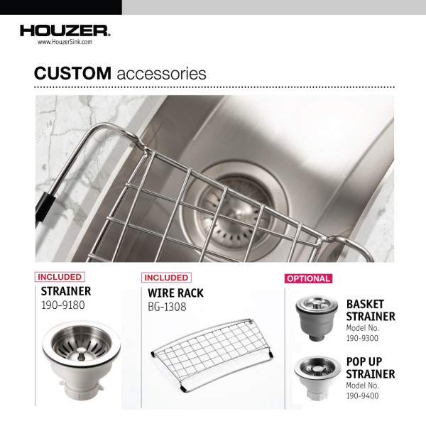 Houzer CTC-3312 Trough Series Undermount Stainless Curved Bowl Bar/Prep Sink