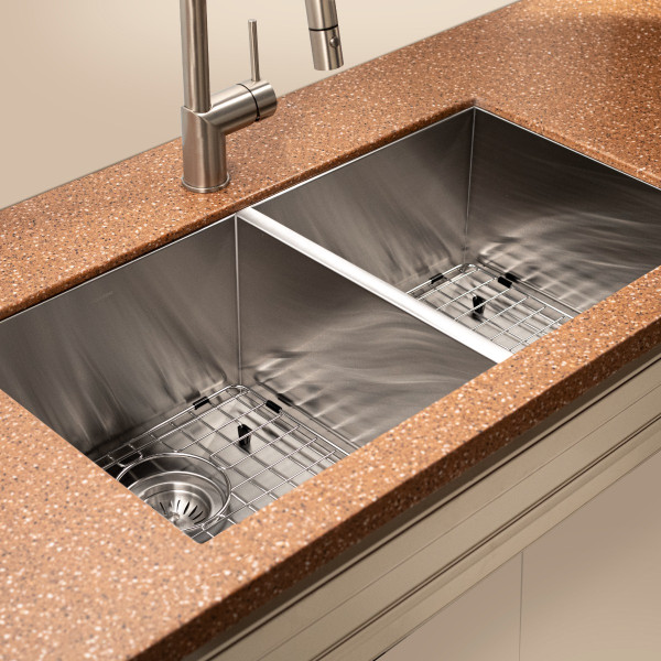 Houzer CTD-3350 Contempo Series Undermount Stainless  50/50 Double Kitchen Sink