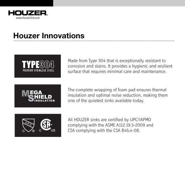Houzer CTD-3350 Contempo Series Undermount Stainless  50/50 Double Kitchen Sink