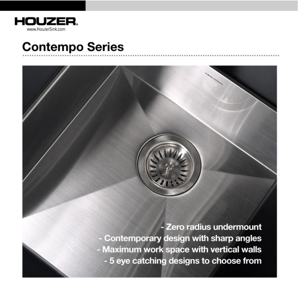 Houzer CTD-3350 Contempo Series Undermount Stainless  50/50 Double Kitchen Sink